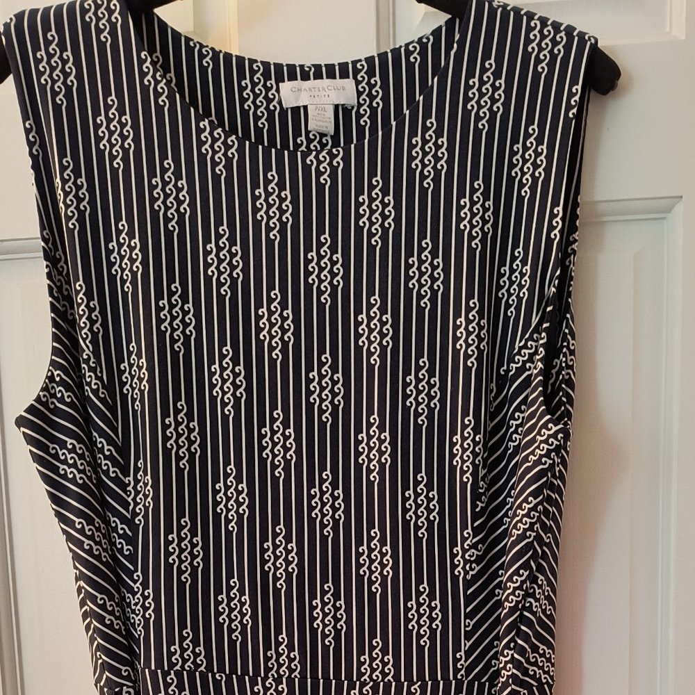 Charter Club Dk Blue Patterned Dress - Petite X-Large